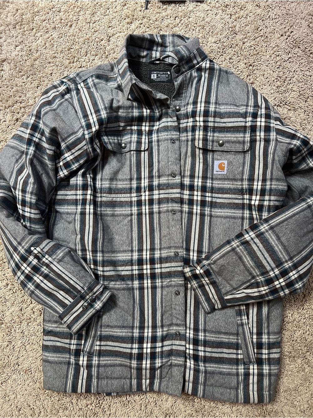 Carhartt Gray Plaid sherpa lined Jacket XL